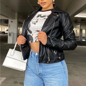 Black Faux Leather Moto Jacket NWT